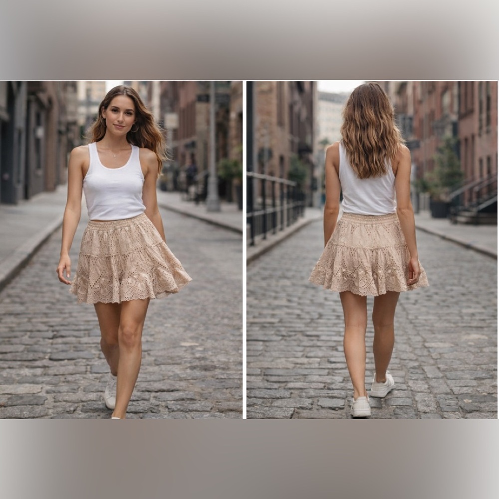 Free People Eyelet Lace skirt Skort Boho Ruffle Festival Style Anthro Small